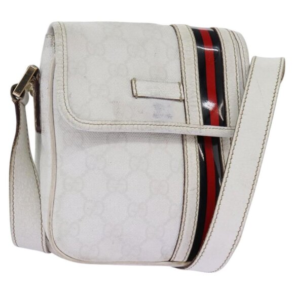 GUCCI GG Supreme Sherry Line Shoulder Bag PVC White Gold 147668 Auth hk2049 - Picture 1 of 14
